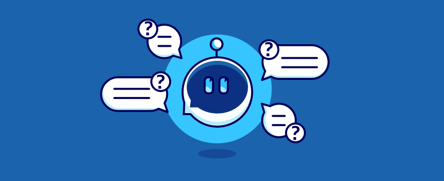 an image of a chatbot icon with chat bubbles around it